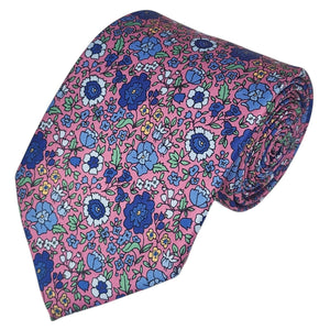 TheDapperTie Men's Floral Printed Design 100% Micro Fiber 3.25" W x 58" L Necktie Neck Tie TheDapperTie Pink, Blue And Yellow