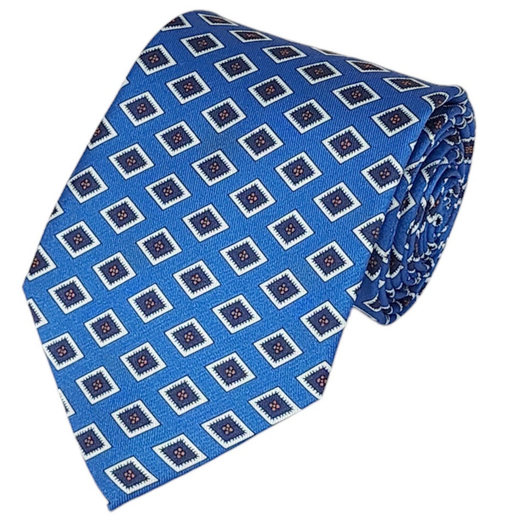 TheDapperTie Men's Geometric Printed Design 100% Micro Fiber 3.25" W x 58" L Necktie Neck Tie TheDapperTie Navy Blue, Royal Blue