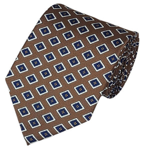 TheDapperTie Men's Geometric Printed Design 100% Micro Fiber 3.25" W x 58" L Necktie Neck Tie TheDapperTie Brown, Navy, Yellow