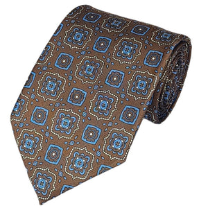 TheDapperTie Men's Geometric Printed Design 100% Micro Fiber 3.25" W x 58" L Necktie Neck Tie TheDapperTie Brown, Teal Blue, Gold