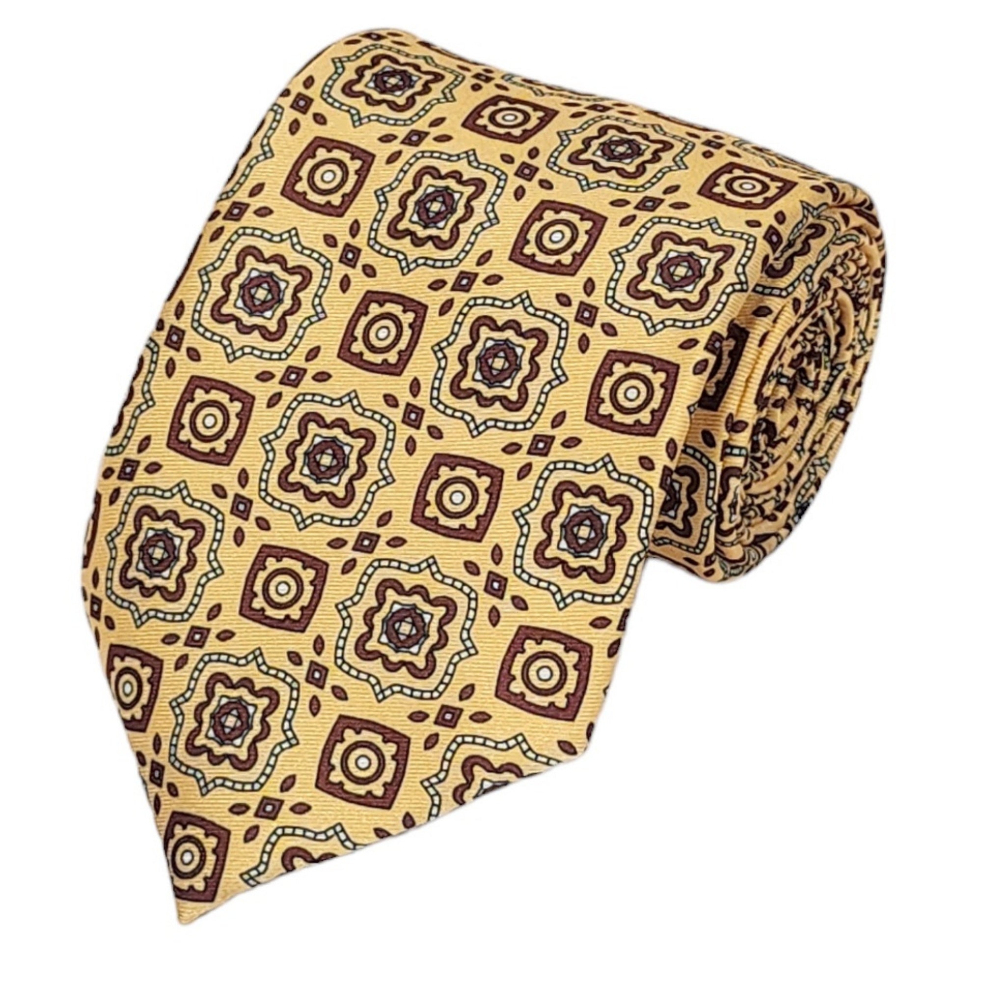 TheDapperTie Men's Geometric Printed Design 100% Micro Fiber 3.25" W x 58" L Necktie Neck Tie TheDapperTie Yellow, Gray, Burgundy