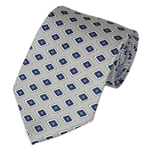 TheDapperTie Men's Geometric Printed Design 100% Micro Fiber 3.25" W x 58" L Necktie Neck Tie TheDapperTie Silver, Navy, White