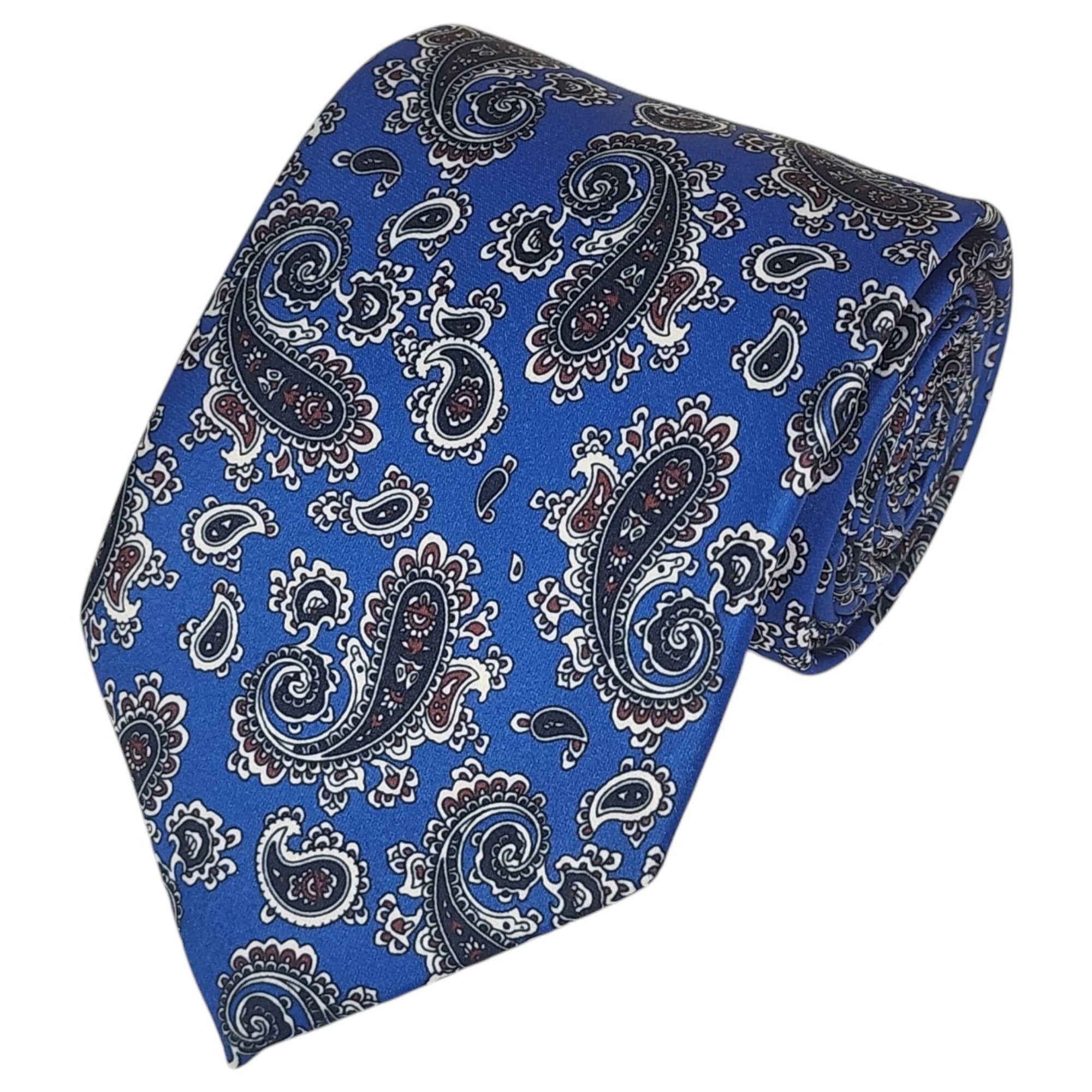 TheDapperTie Men's Paisley Printed Design 100% Micro Fiber 3.25" W x 58" L Necktie Neck Tie TheDapperTie Royal Blue And Black