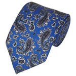 Load image into Gallery viewer, TheDapperTie Men&#39;s Paisley Printed Design 100% Micro Fiber 3.25&quot; W x 58&quot; L Necktie Neck Tie TheDapperTie Royal Blue And Black
