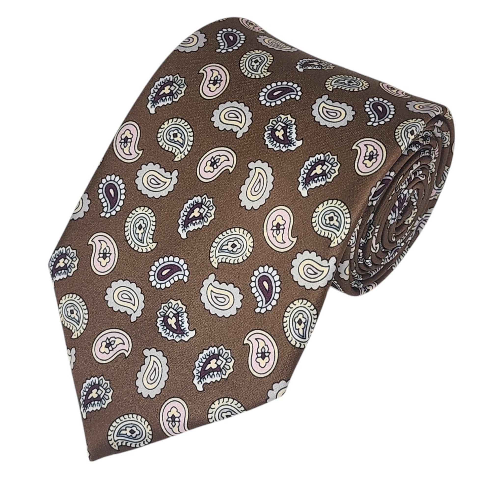 TheDapperTie Men's Paisley Printed Design 100% Micro Fiber 3.25" W x 58" L Necktie Neck Tie TheDapperTie Brown, Burgundy, Pink