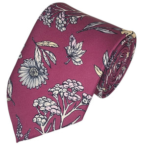 TheDapperTie Men's Floral Printed Design 100% Micro Fiber 3.25" W x 58" L Necktie Neck Tie TheDapperTie Raspberry And White