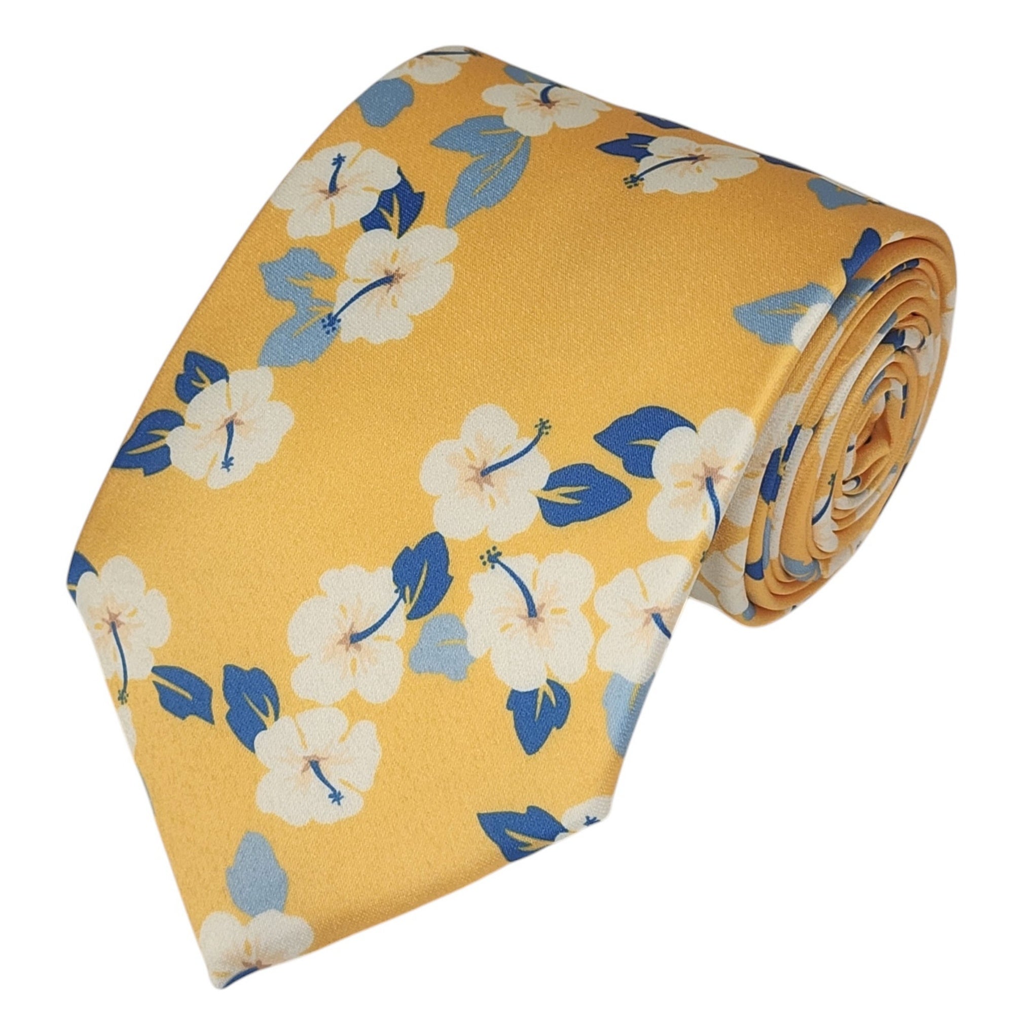 TheDapperTie Men's Floral Printed Design 100% Micro Fiber 3.25" W x 58" L Necktie Neck Tie TheDapperTie Yellow, Blue And White