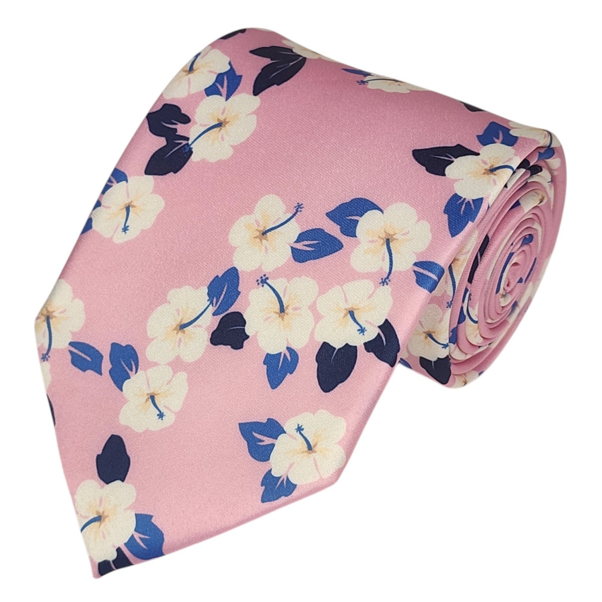 TheDapperTie Men's Floral Printed Design 100% Micro Fiber 3.25" W x 58" L Necktie Neck Tie TheDapperTie Pink, Blue And White