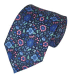 Load image into Gallery viewer, TheDapperTie Men&#39;s Floral Printed Design 100% Micro Fiber 3.25&quot; W x 58&quot; L Necktie Neck Tie TheDapperTie Navy, Blue And Pink
