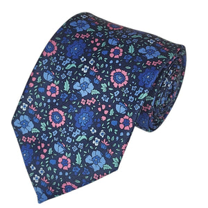 TheDapperTie Men's Floral Printed Design 100% Micro Fiber 3.25" W x 58" L Necktie Neck Tie TheDapperTie Navy, Blue And Pink