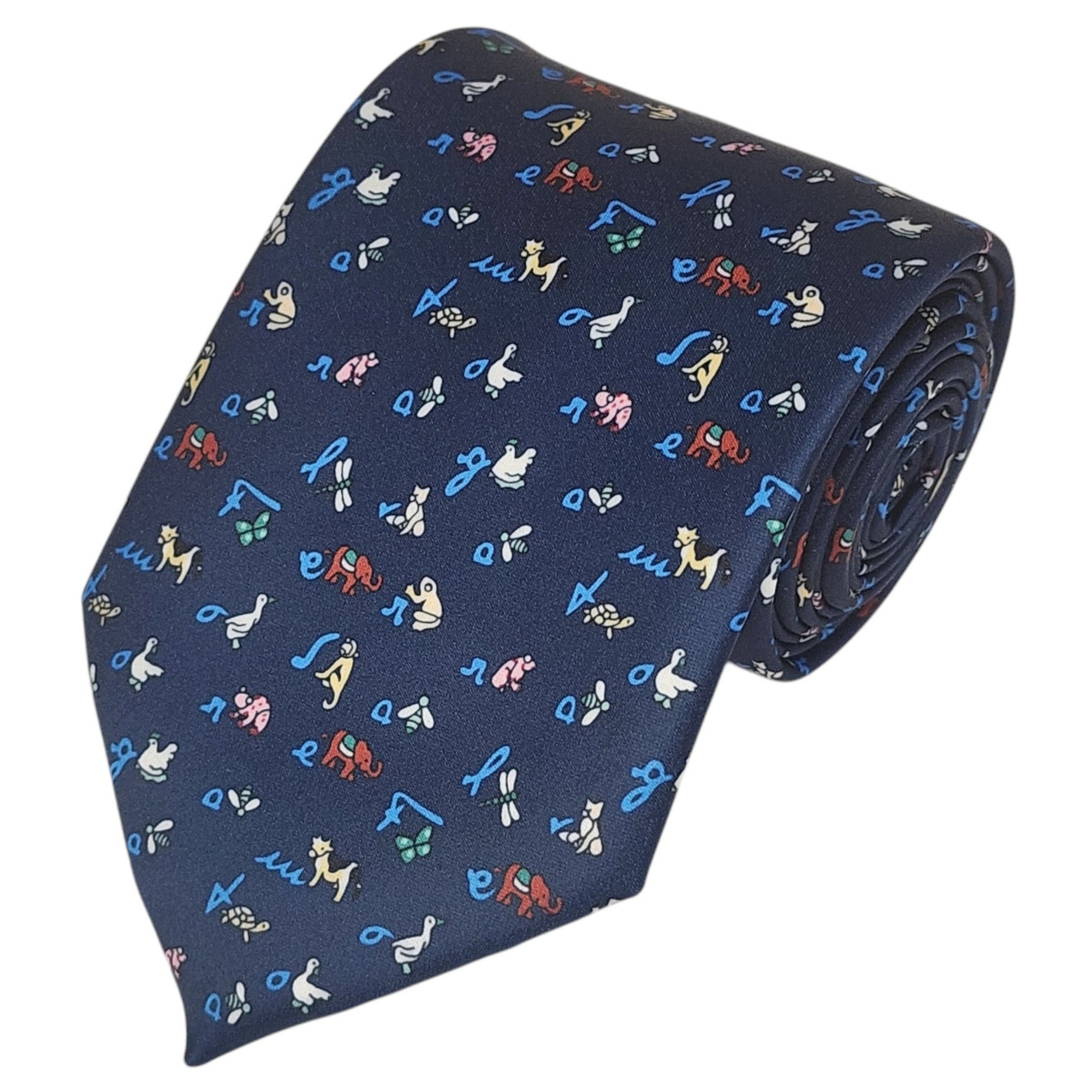 TheDapperTie Men's Animal Printed Design 100% Micro Fiber 3.25" W x 58" L Necktie Neck Tie TheDapperTie Navy Blue