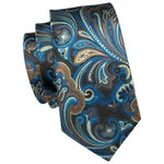 Load image into Gallery viewer, Men&#39;s Blue And Brown Paisley 100% Silk Neck Tie With Matching Hanky And Cufflinks Set Neck Tie Barry Wang   
