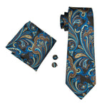Load image into Gallery viewer, Men&#39;s Blue And Brown Paisley 100% Silk Neck Tie With Matching Hanky And Cufflinks Set Neck Tie Barry Wang   
