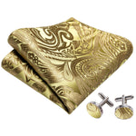 Load image into Gallery viewer, Men&#39;s Gold Paisley 100% Silk Self Tie Bow Tie Pocket Square Cufflinks Set Neck Tie Barry Wang   
