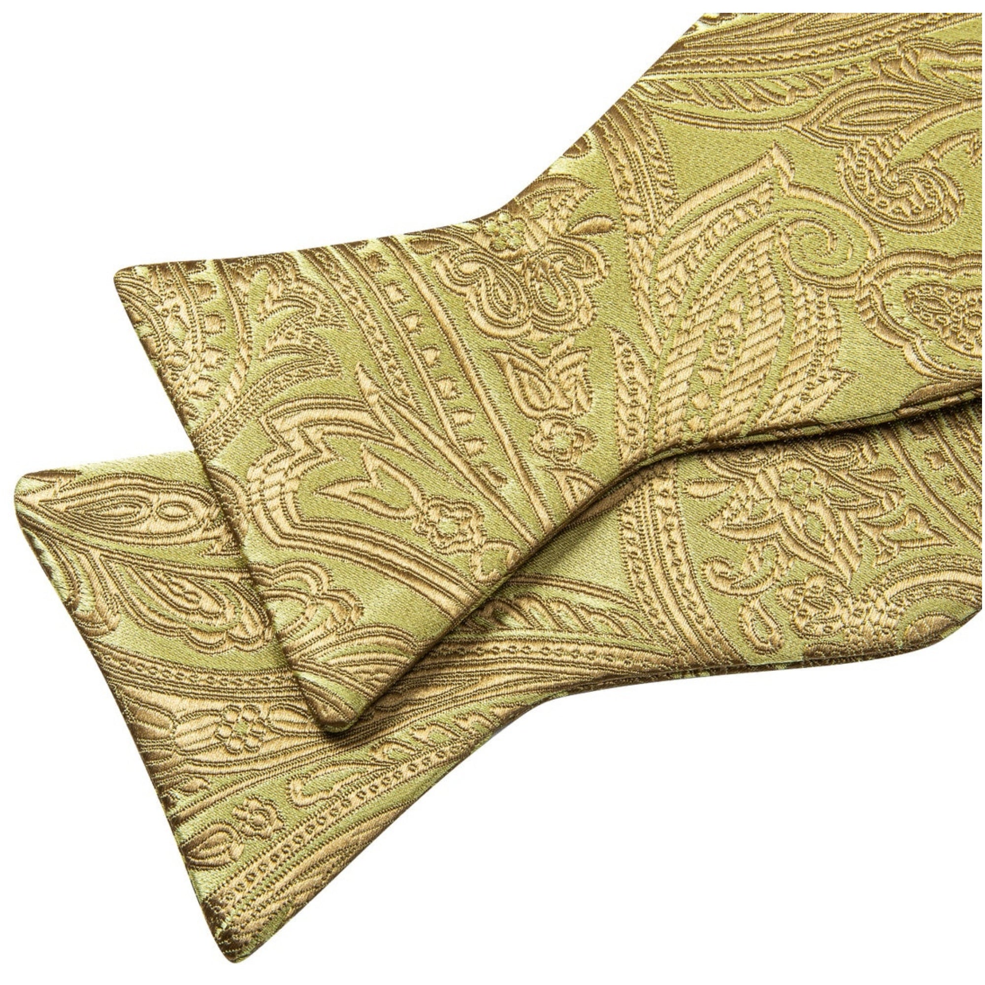 Men's Gold Paisley 100% Silk Self Tie Bow Tie Pocket Square Cufflinks Set Neck Tie Barry Wang   