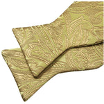 Load image into Gallery viewer, Men&#39;s Gold Paisley 100% Silk Self Tie Bow Tie Pocket Square Cufflinks Set Neck Tie Barry Wang   
