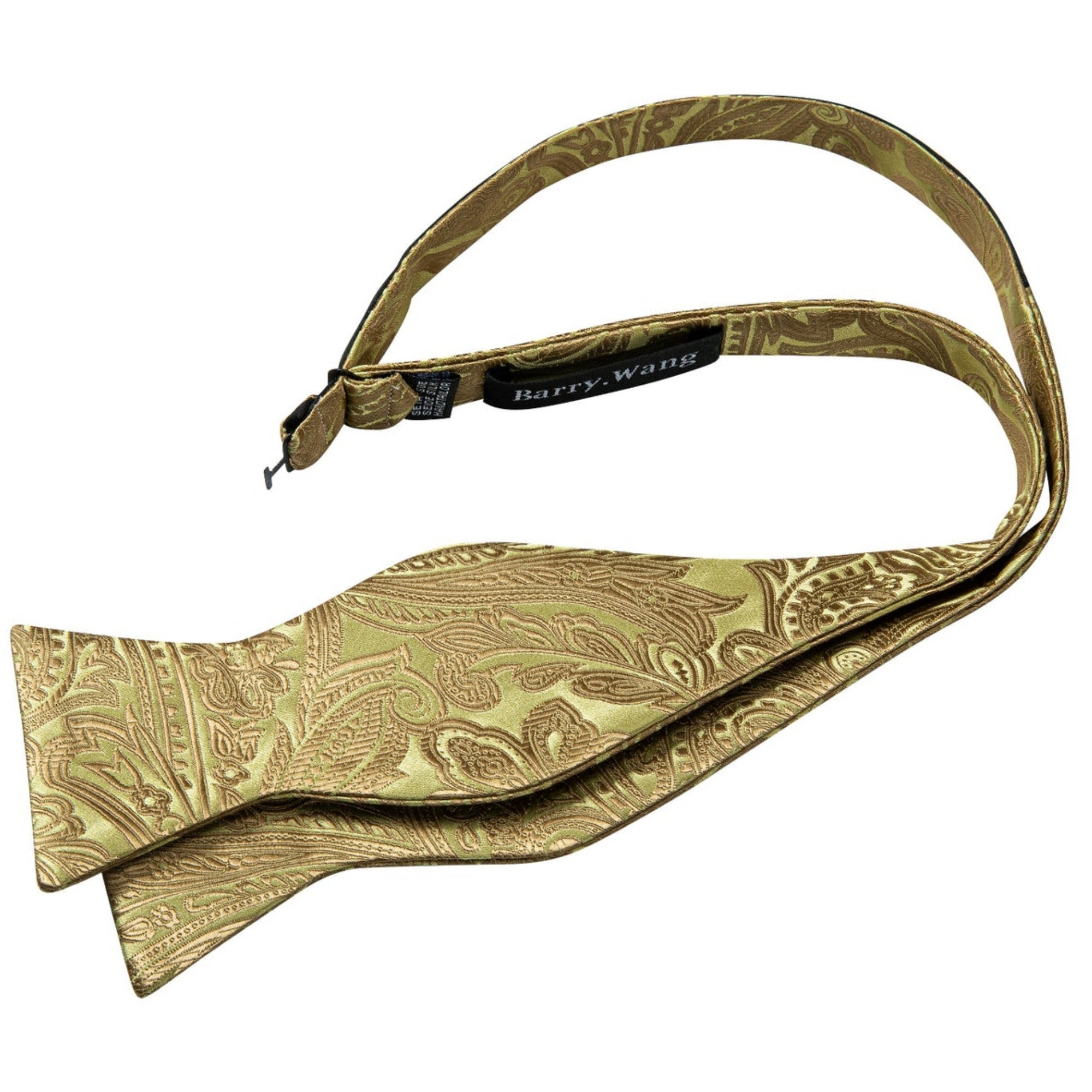 Men's Gold Paisley 100% Silk Self Tie Bow Tie Pocket Square Cufflinks Set Neck Tie Barry Wang   