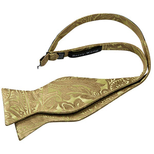 Men's Gold Paisley 100% Silk Self Tie Bow Tie Pocket Square Cufflinks Set Neck Tie Barry Wang   