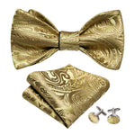 Load image into Gallery viewer, Men&#39;s Gold Paisley 100% Silk Self Tie Bow Tie Pocket Square Cufflinks Set Neck Tie Barry Wang   
