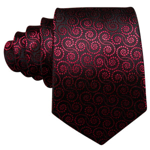 Men's Black And Red Novelty Floral 100% Silk Neck Tie With Matching Hanky And Cufflinks Set Neck Tie Barry Wang   