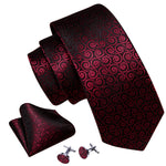 Load image into Gallery viewer, Men&#39;s Black And Red Novelty Floral 100% Silk Neck Tie With Matching Hanky And Cufflinks Set Neck Tie Barry Wang   
