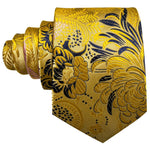 Load image into Gallery viewer, Men&#39;s Gold And Blue Floral 100% Silk Neck Tie With Matching Hanky And Cufflinks Set Neck Tie Barry Wang   
