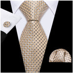 Load image into Gallery viewer, Men&#39;s Tan Plaid 100% Silk Neck Tie With Matching Hanky And Cufflinks Set Neck Tie Barry Wang   
