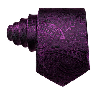 Men's Dark Purple Paisley 100% Silk Neck Tie With Matching Hanky And Cufflinks Set Neck Tie Barry Wang   