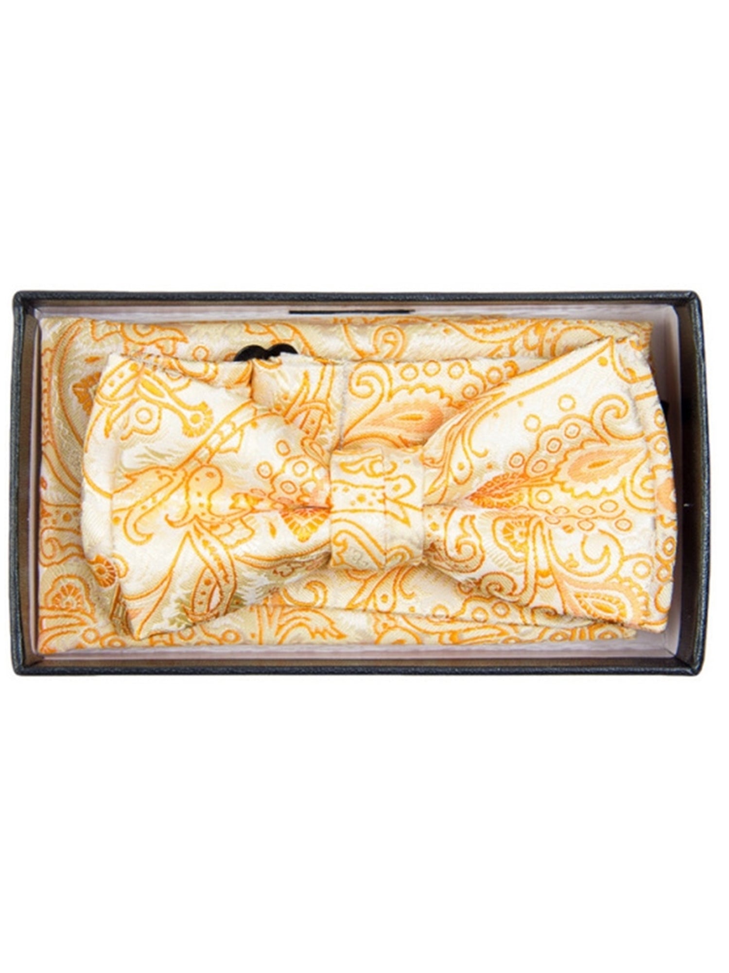 Young Boy's Fancy Pre-tied Adjustable Band Bow Tie With Hanky Neck Tie TheDapperTie Yellow Paisley 1 One Size 