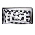 Load image into Gallery viewer, Young Boy&#39;s Fancy Pre-tied Adjustable Band Bow Tie With Hanky Neck Tie TheDapperTie Black And White Checkered One Size 

