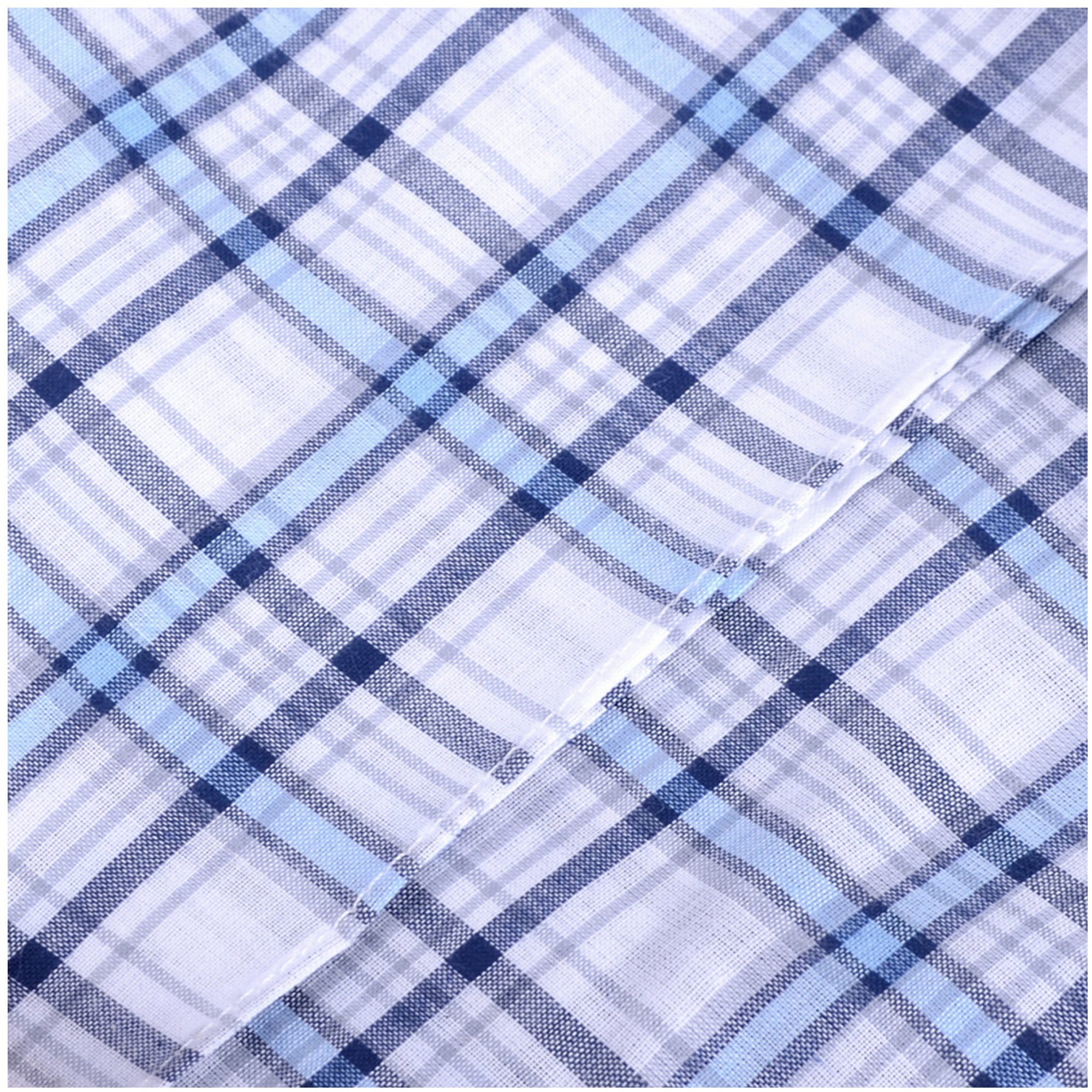 Men's White, Brown And Blue Plaid 100% Cotton 3 PCS Handkerchiefs Prefolded Pocket Squares UMO LORENZO