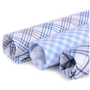 Men's White, Brown And Blue Plaid 100% Cotton 3 PCS Handkerchiefs Prefolded Pocket Squares UMO LORENZO