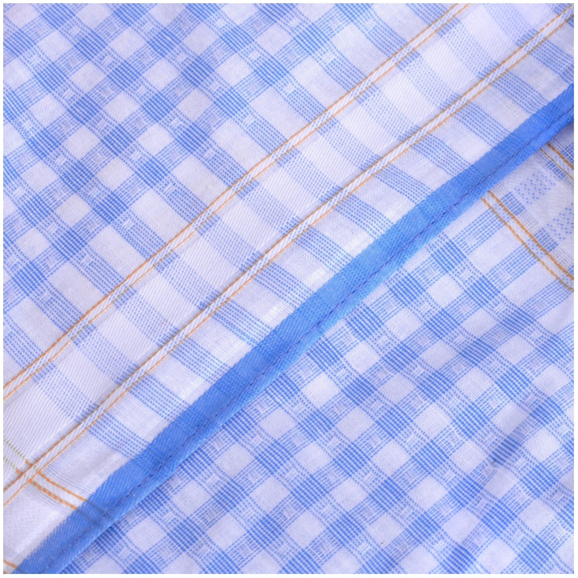 Men's White, Brown And Blue Plaid 100% Cotton 3 PCS Handkerchiefs Prefolded Pocket Squares UMO LORENZO