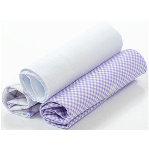 Men's White Solid And Lavender Plaid 100% Cotton 3 PCS Handkerchiefs Prefolded Pocket Squares UMO LORENZO