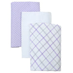 Load image into Gallery viewer, Men&#39;s White Solid And Lavender Plaid 100% Cotton 3 PCS Handkerchiefs Prefolded Pocket Squares UMO LORENZO
