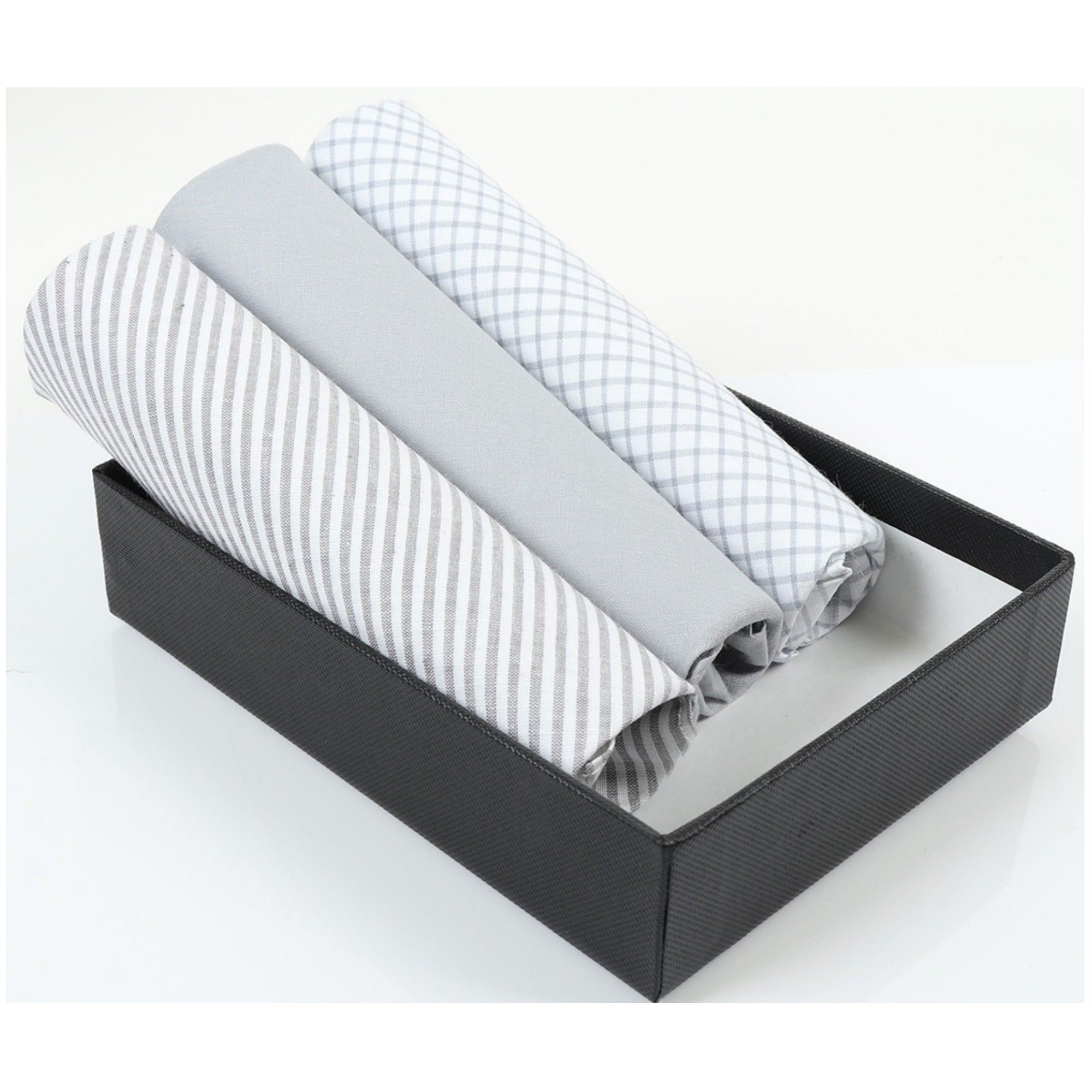 Men's Gray Solid And White Fancy 100% Cotton 3 PCS Handkerchiefs Prefolded Pocket Squares UMO LORENZO