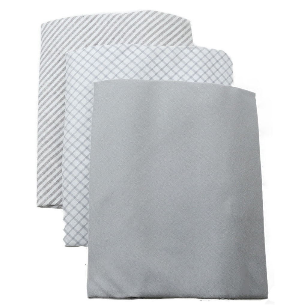 Men's Gray Solid And White Fancy 100% Cotton 3 PCS Handkerchiefs Prefolded Pocket Squares UMO LORENZO