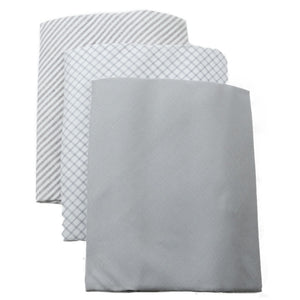 Men's Gray Solid And White Fancy 100% Cotton 3 PCS Handkerchiefs Prefolded Pocket Squares UMO LORENZO