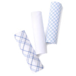 Load image into Gallery viewer, Men&#39;s White Solid And Blue Plaid 100% Cotton 3 PCS Handkerchiefs Prefolded Pocket Squares UMO LORENZO
