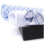 Load image into Gallery viewer, Men&#39;s White Solid And Blue Plaid 100% Cotton 3 PCS Handkerchiefs Prefolded Pocket Squares UMO LORENZO
