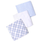 Load image into Gallery viewer, Men&#39;s White Solid And Blue Plaid 100% Cotton 3 PCS Handkerchiefs Prefolded Pocket Squares UMO LORENZO
