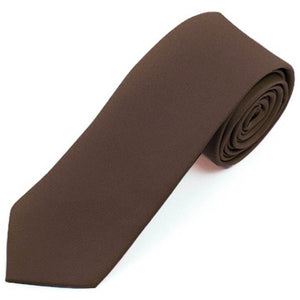 Men's Solid Color 2 Inch Wide And 57 Inch Long Slim Neckties Neck Tie TheDapperTie Brown 57" long and 2" wide 