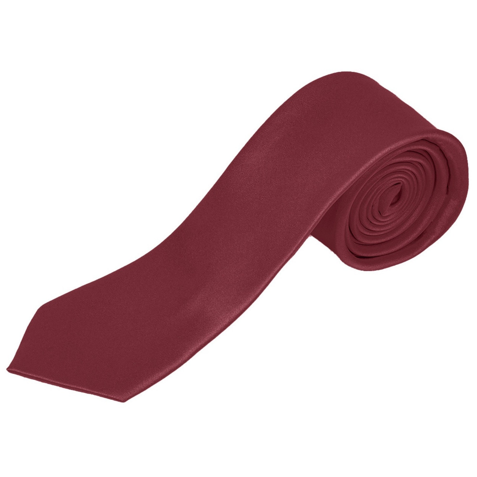 Men's Solid Color 2 Inch Wide And 57 Inch Long Slim Neckties Neck Tie TheDapperTie Burgundy 57" long and 2" wide 