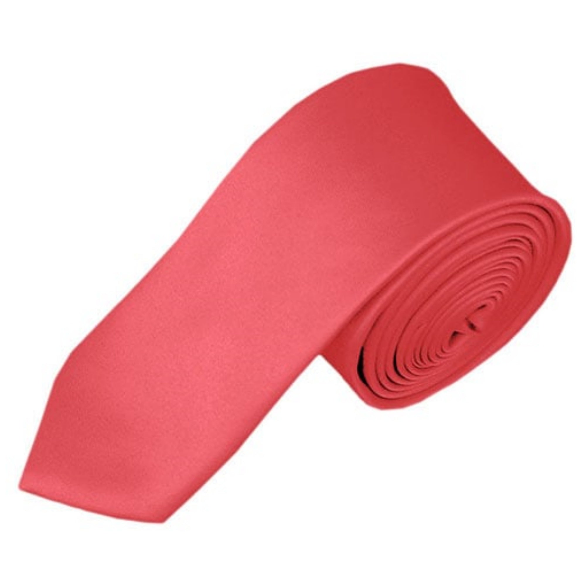 TheDapperTie Men's Solid Color Skinny 2 Inch Wide And 57 Inch Long Neck Ties Neck Tie TheDapperTie Coral Rose  