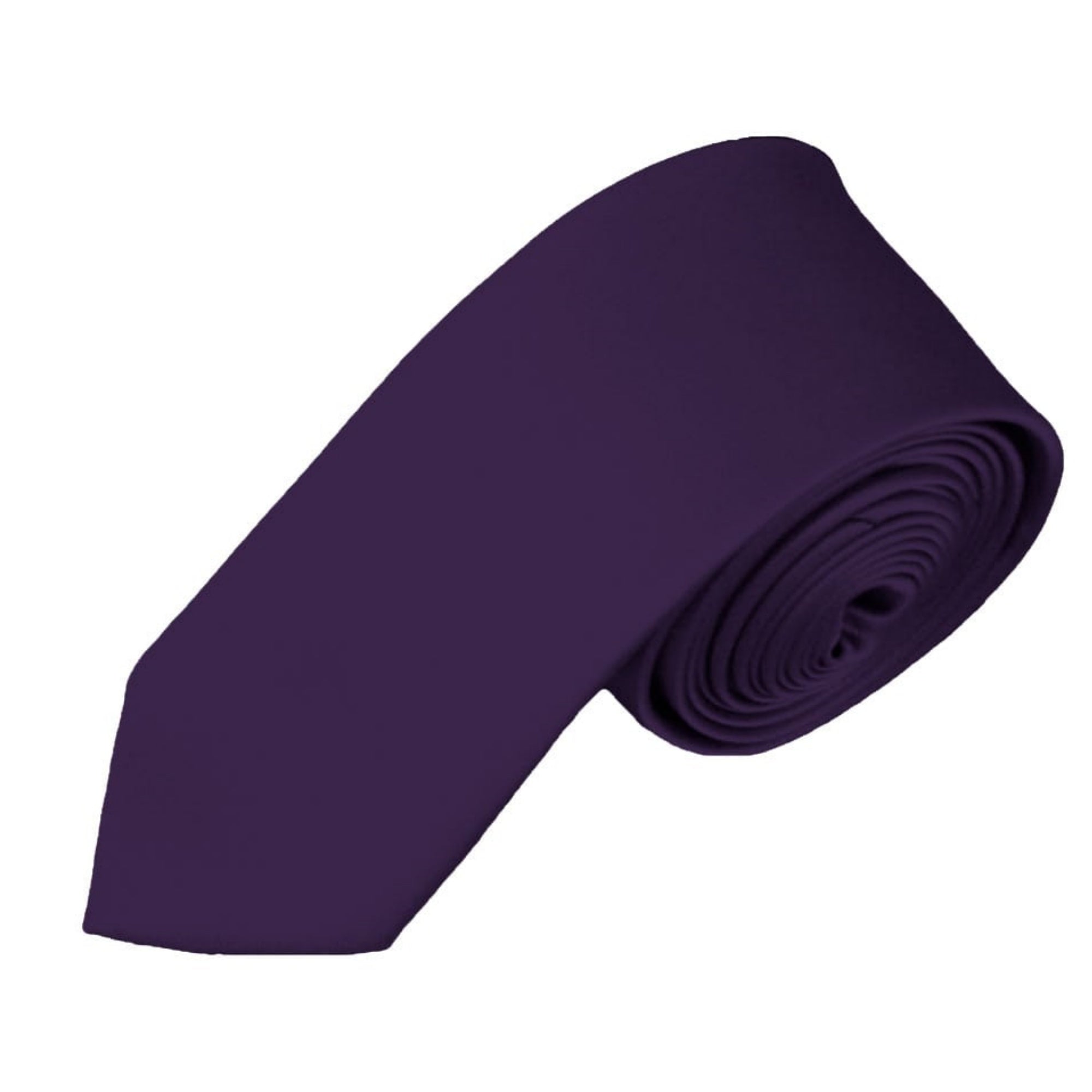 TheDapperTie Men's Solid Color Skinny 2 Inch Wide And 57 Inch Long Neck Ties Neck Tie TheDapperTie Eggplant  