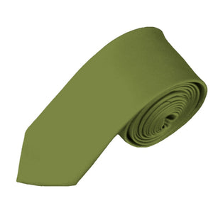 TheDapperTie Men's Solid Color Skinny 2 Inch Wide And 57 Inch Long Neck Ties Neck Tie TheDapperTie Olive Green  