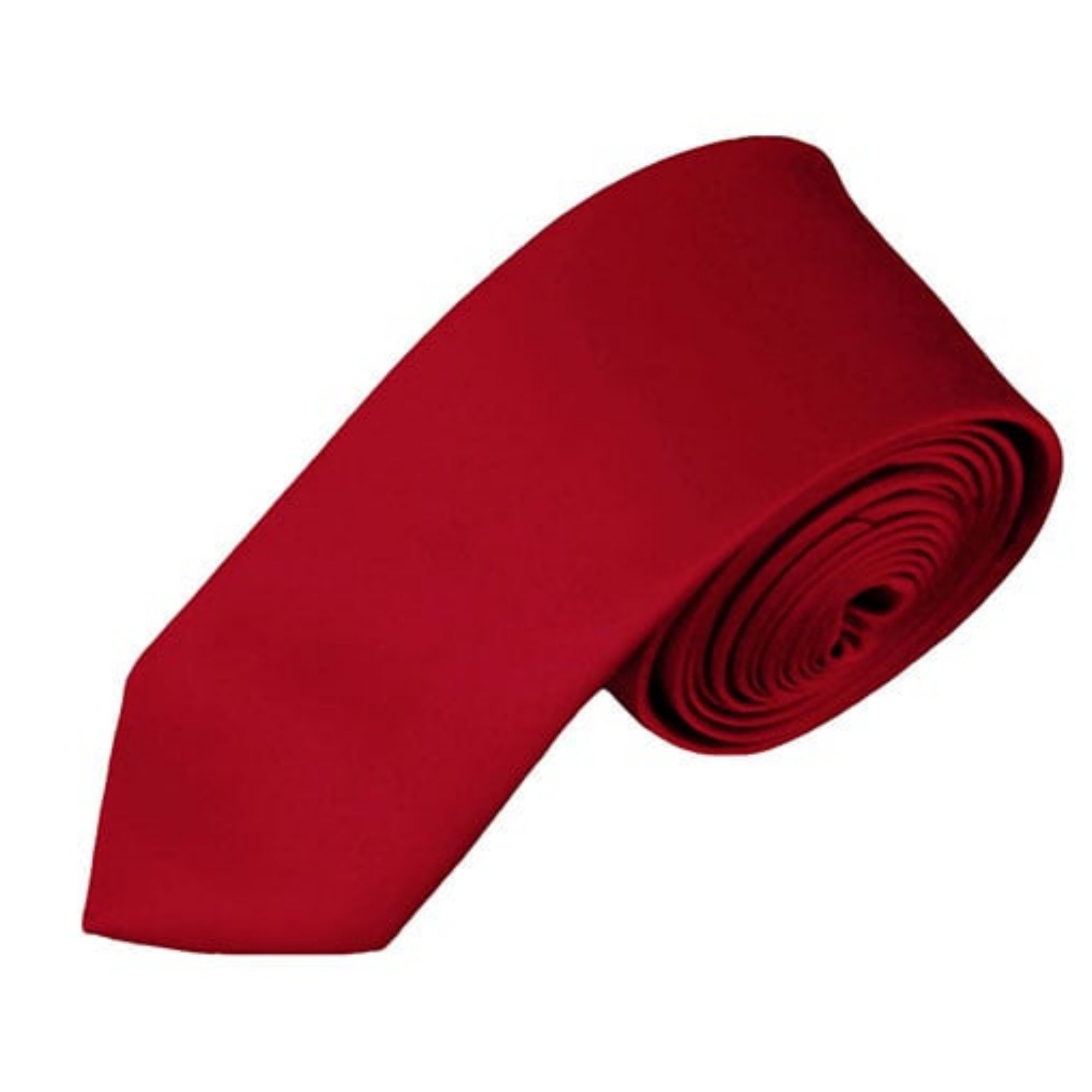 TheDapperTie Men's Solid Color Skinny 2 Inch Wide And 57 Inch Long Neck Ties Neck Tie TheDapperTie Crimson  