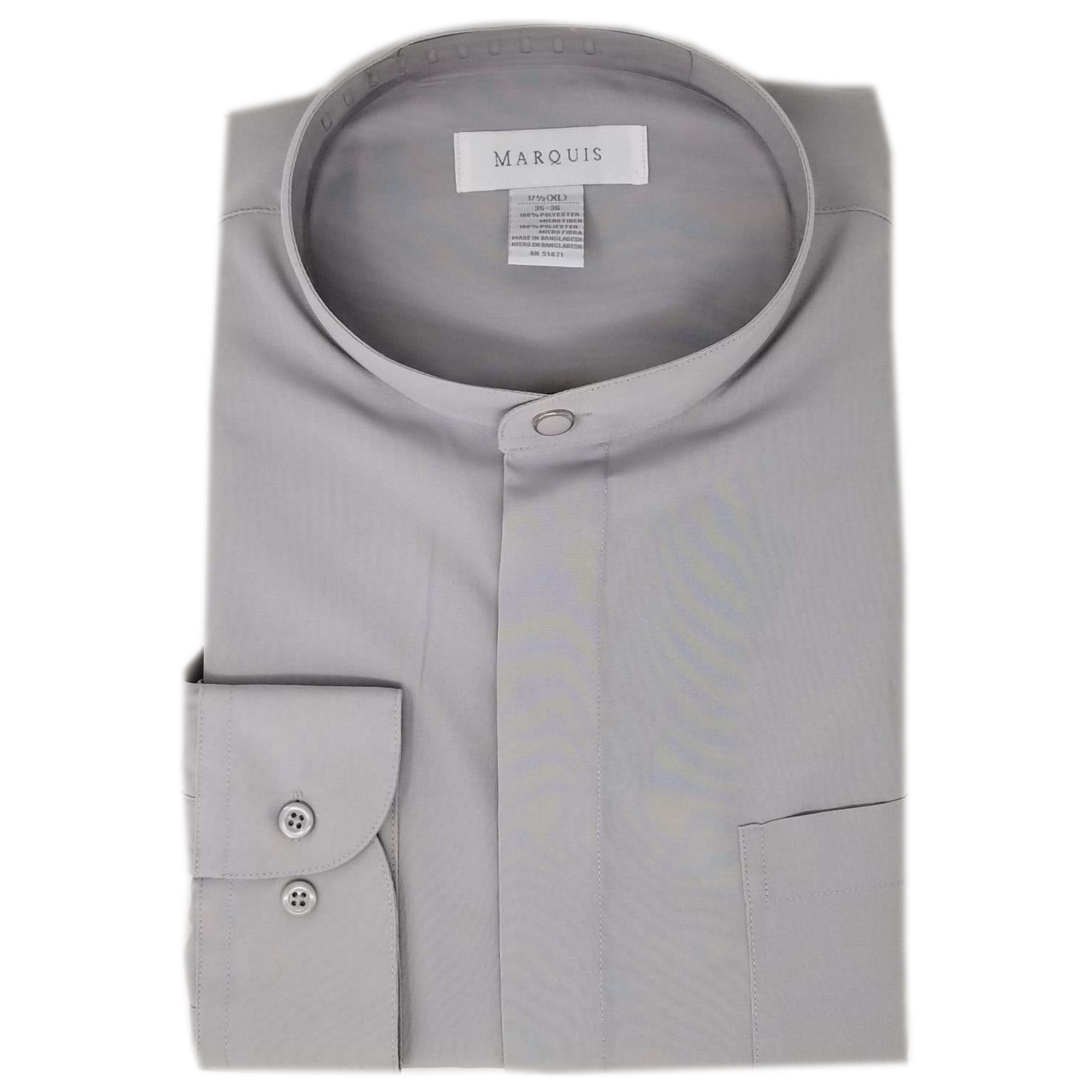 Marquis Long Sleeve Banded Collar Shirt Size  S To XXXL Banded Collar Shirt Marquis Silver Grey Small 14.5, 32-33 