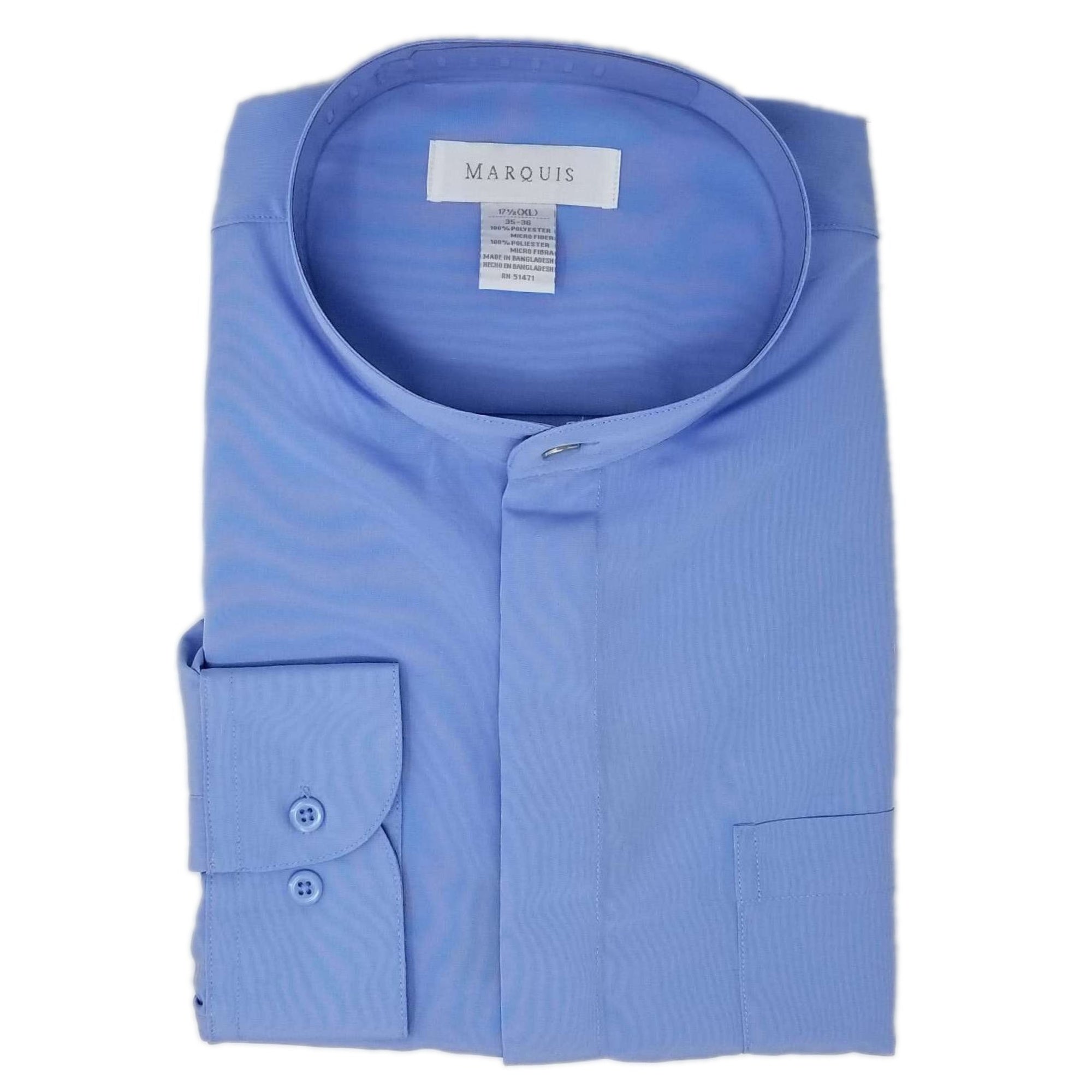 Marquis Long Sleeve Banded Collar Shirt Size  S To XXXL Banded Collar Shirt Marquis Light Blue Small 14.5, 32-33 