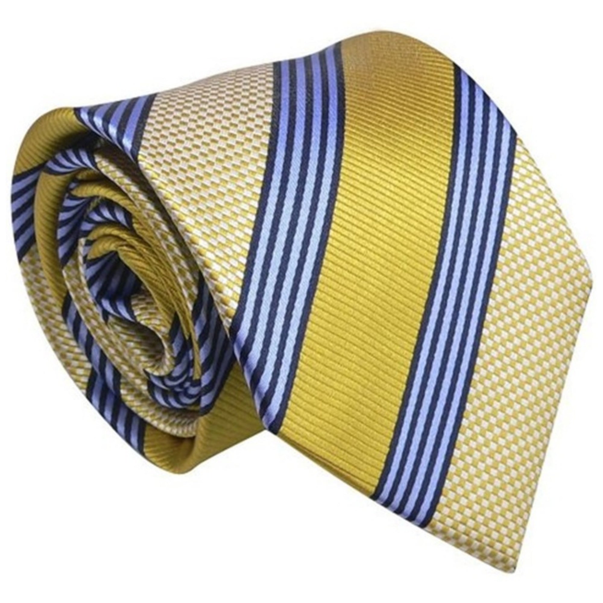Men's Yellow And Blue Stripes Silk Neck Tie Set  Cufflinks & Hanky Neck Tie Dapper World   